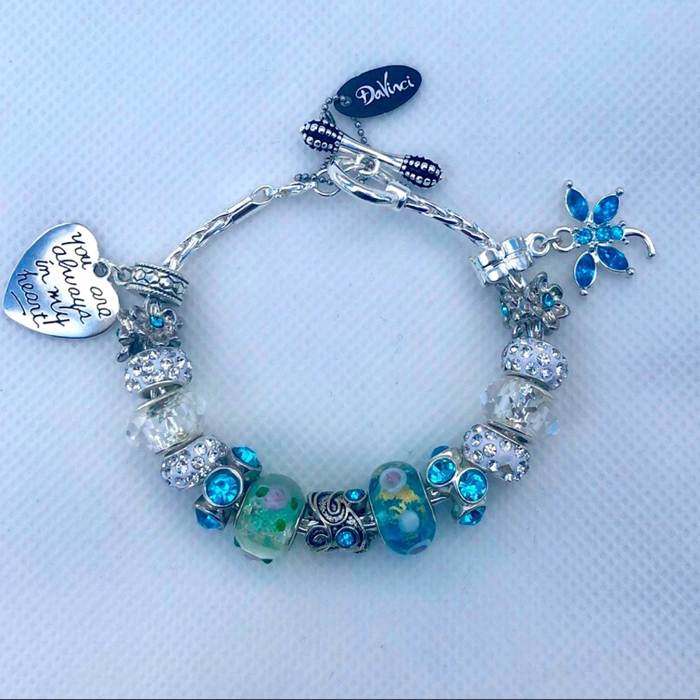 Handcrafted European Style Beaded Charm Bracelet on DaVinci Toggle Chain